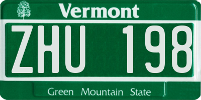 VT license plate ZHU198