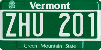 VT license plate ZHU201