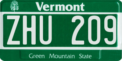 VT license plate ZHU209