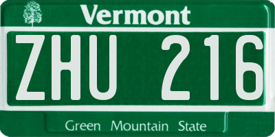VT license plate ZHU216