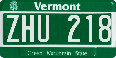 VT license plate ZHU218