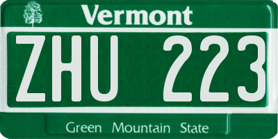 VT license plate ZHU223