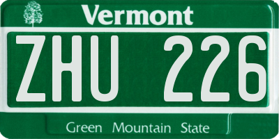 VT license plate ZHU226