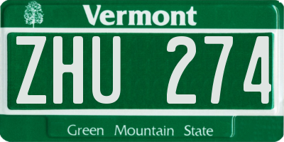 VT license plate ZHU274