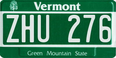 VT license plate ZHU276