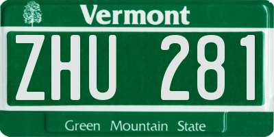 VT license plate ZHU281