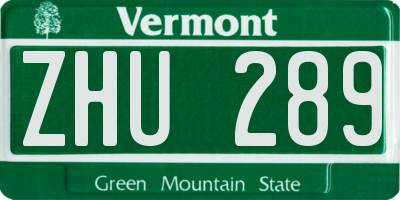 VT license plate ZHU289