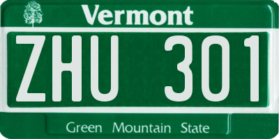 VT license plate ZHU301