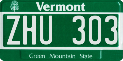 VT license plate ZHU303