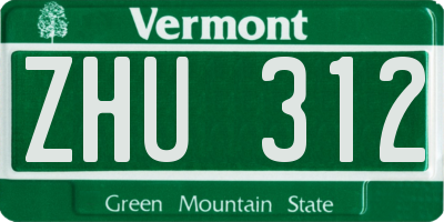 VT license plate ZHU312
