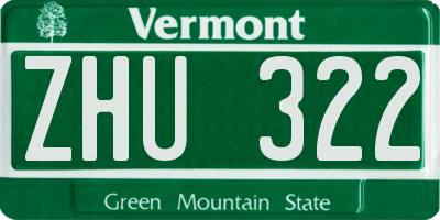 VT license plate ZHU322