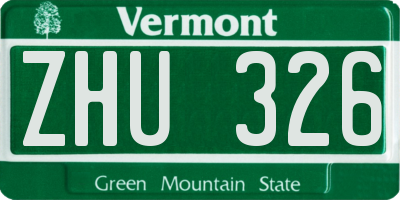 VT license plate ZHU326