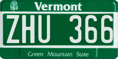 VT license plate ZHU366