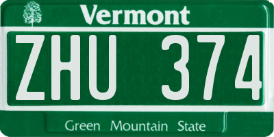 VT license plate ZHU374