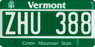 VT license plate ZHU388
