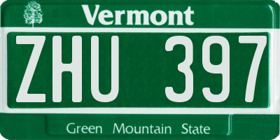 VT license plate ZHU397
