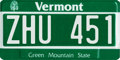VT license plate ZHU451