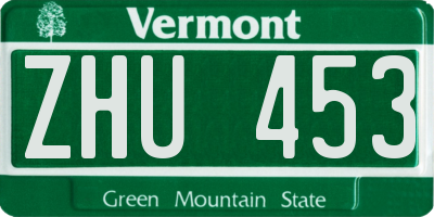 VT license plate ZHU453
