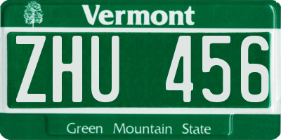 VT license plate ZHU456
