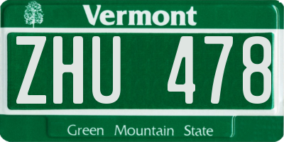 VT license plate ZHU478