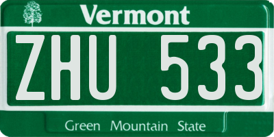 VT license plate ZHU533