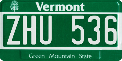 VT license plate ZHU536