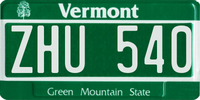 VT license plate ZHU540