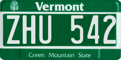 VT license plate ZHU542