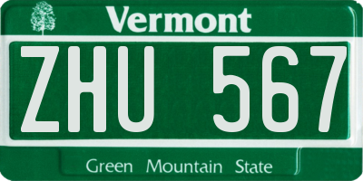 VT license plate ZHU567