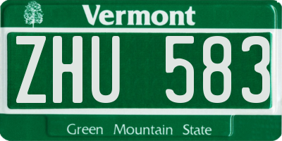 VT license plate ZHU583