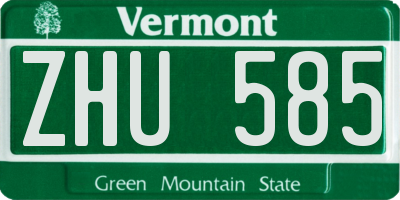 VT license plate ZHU585