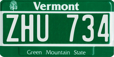 VT license plate ZHU734