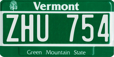 VT license plate ZHU754