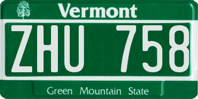 VT license plate ZHU758