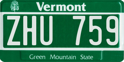 VT license plate ZHU759