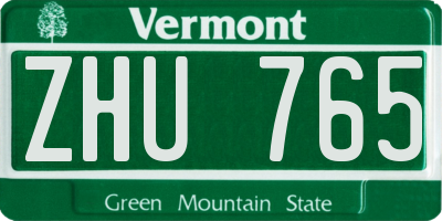 VT license plate ZHU765