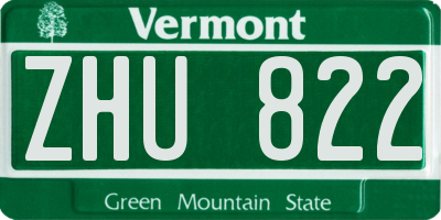 VT license plate ZHU822