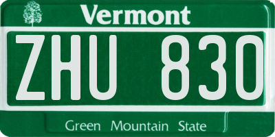 VT license plate ZHU830