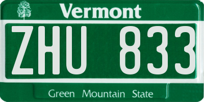 VT license plate ZHU833