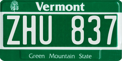 VT license plate ZHU837