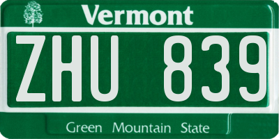VT license plate ZHU839
