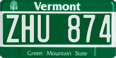 VT license plate ZHU874