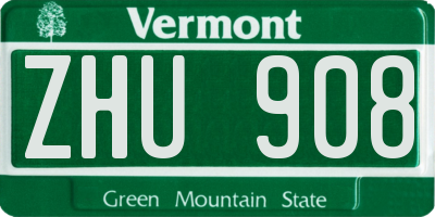 VT license plate ZHU908
