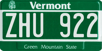 VT license plate ZHU922