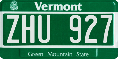 VT license plate ZHU927