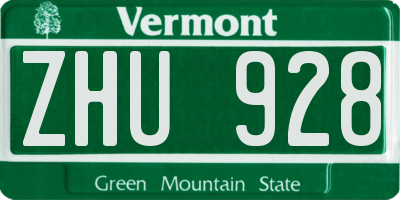 VT license plate ZHU928