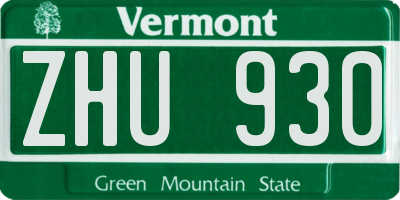 VT license plate ZHU930