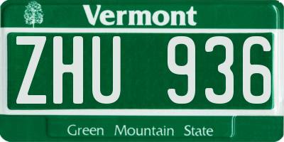 VT license plate ZHU936