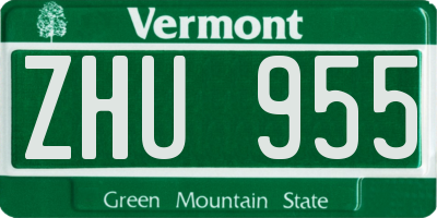 VT license plate ZHU955