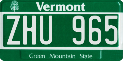 VT license plate ZHU965